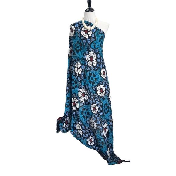 Honu Hibiscus Tropical Black Blue White MAXI SARONG Kīkepa Pareo Beach Wrap Ski - Picture 3 of 5
